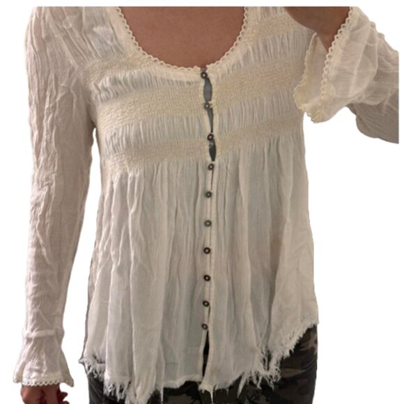 Free People Tops - Free People Bluebird Smocked Boho Peasant Top